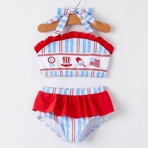 Kids' Red & Light Blue Striped Bikini Set - Patriotic Swimwear